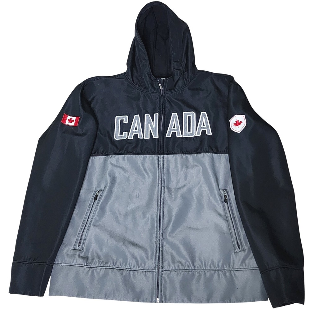 Mens Full Zip Jacket Large Black Gray Pockets Lightweight Canada Winter Outdoor